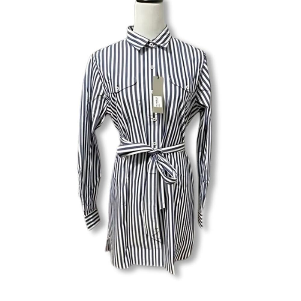 Pennington & Bailes Coastal Classic Navy White Stripe Belter Mini Shirt Dress L